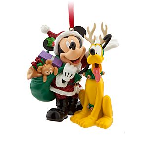 Santa Mickey Mouse and Pluto Ornament