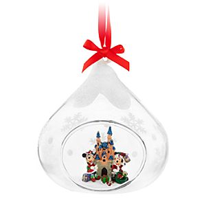Santa Mickey and Minnie Mouse Glass Ornament - Disneyland