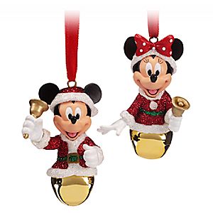 Santa Mickey and Minnie Mouse Bell Ornament Set