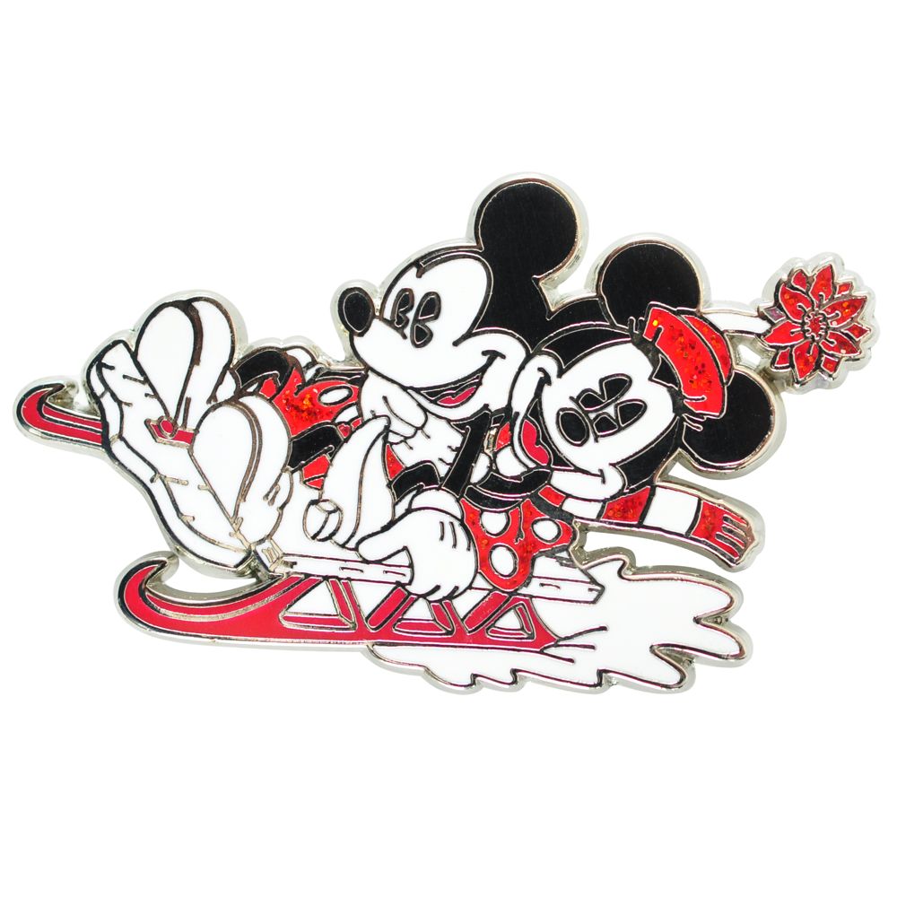 Red and White Sleigh Ride Minnie and Mickey Mouse Pin