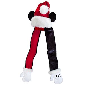 Santa Mickey Mouse Hat Scarf with Mittens for Adults