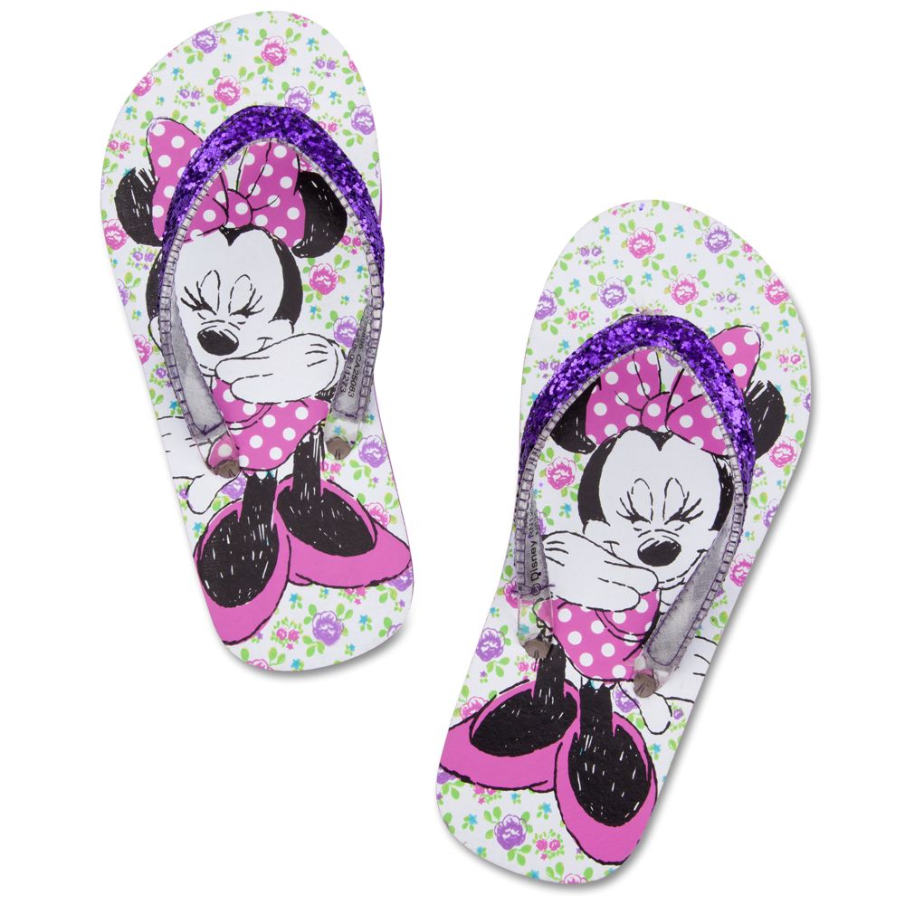 Floral Minnie Mouse Flip Flops for Girls